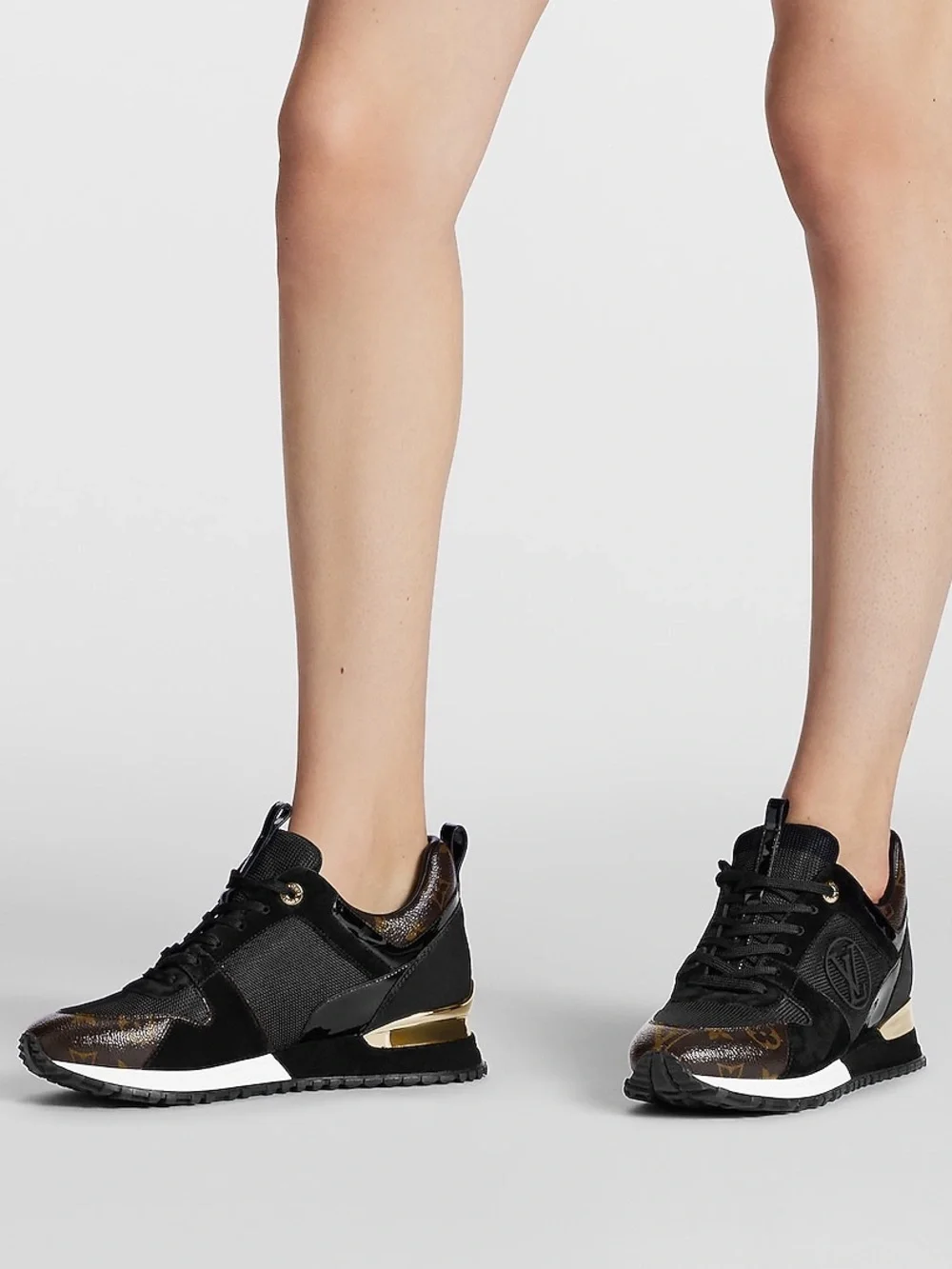 LOUIS VUITTON Run Away Black Suede Brown Monogram Runway Trainer Sneakers Shoes - Picture 4 of 16